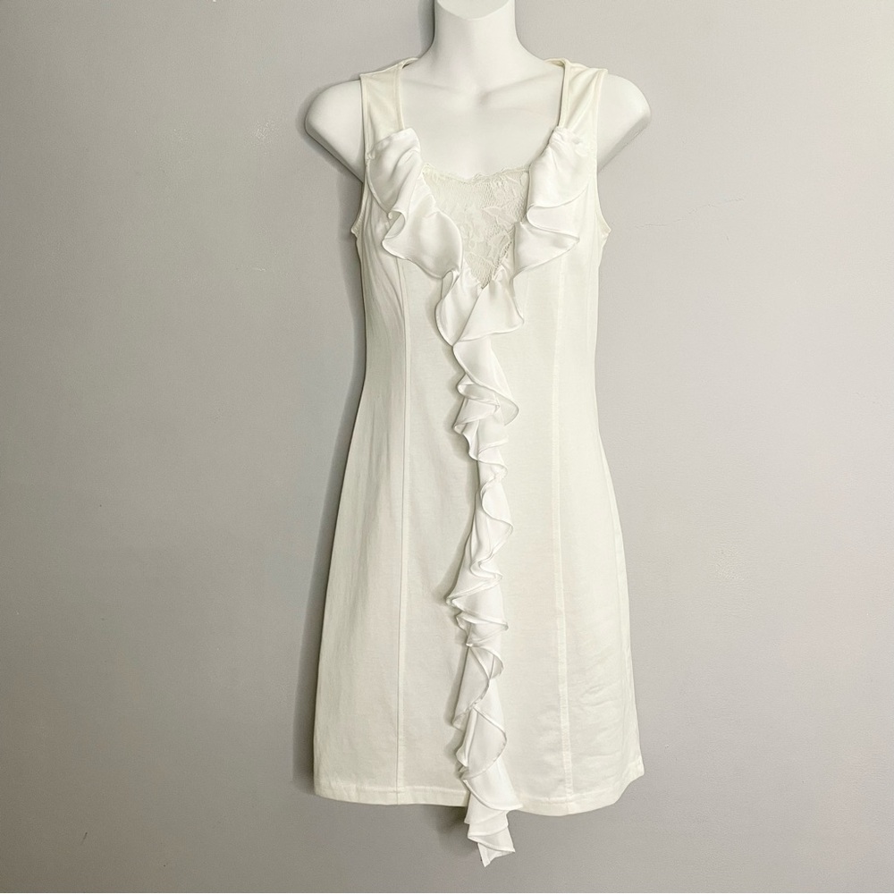 ESLEY Sleeveless Lace V Ruffle Mini Dress